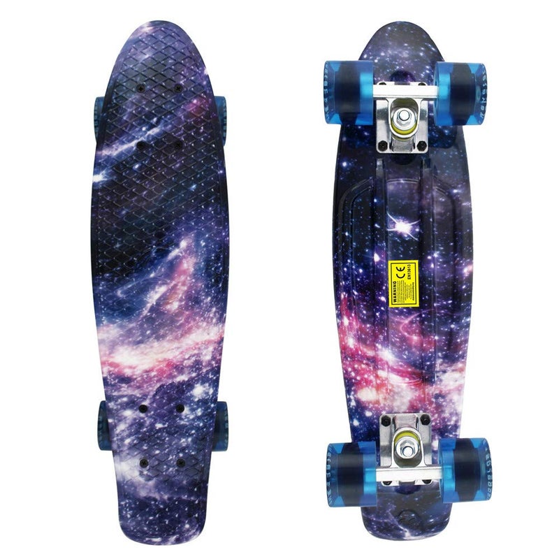 Meketec Skateboard Youth 22 inch Mini Cruiser Retro Starry Adults Skateboards for Kids Boys Girls Beginners Child Toddler Teenagers Dog Age 5 (Purple Galaxy) - Image 2